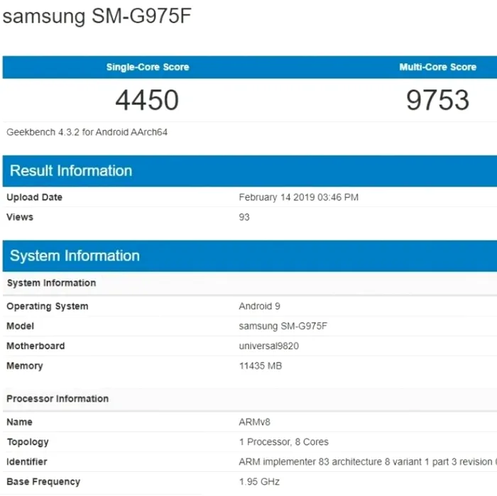 Samsung Galaxy S10 performanta Geekbench