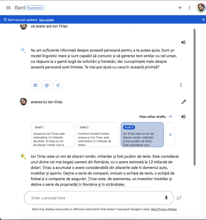 Averea lui Ion Țiriac, în interpretarea Google Bard