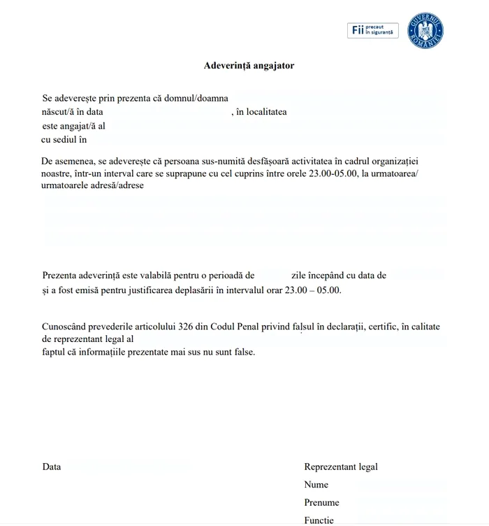 Declarație pe propria răspundere - noi interdicții de azi, 9 noiembrie