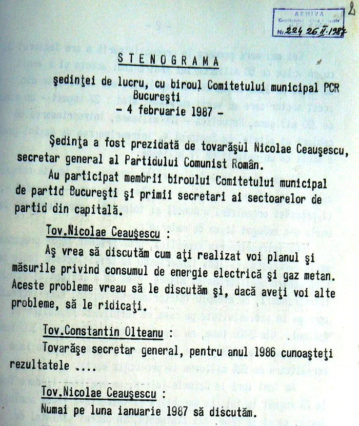 Stenograma Iarna 1987 - Ceausescu PCR