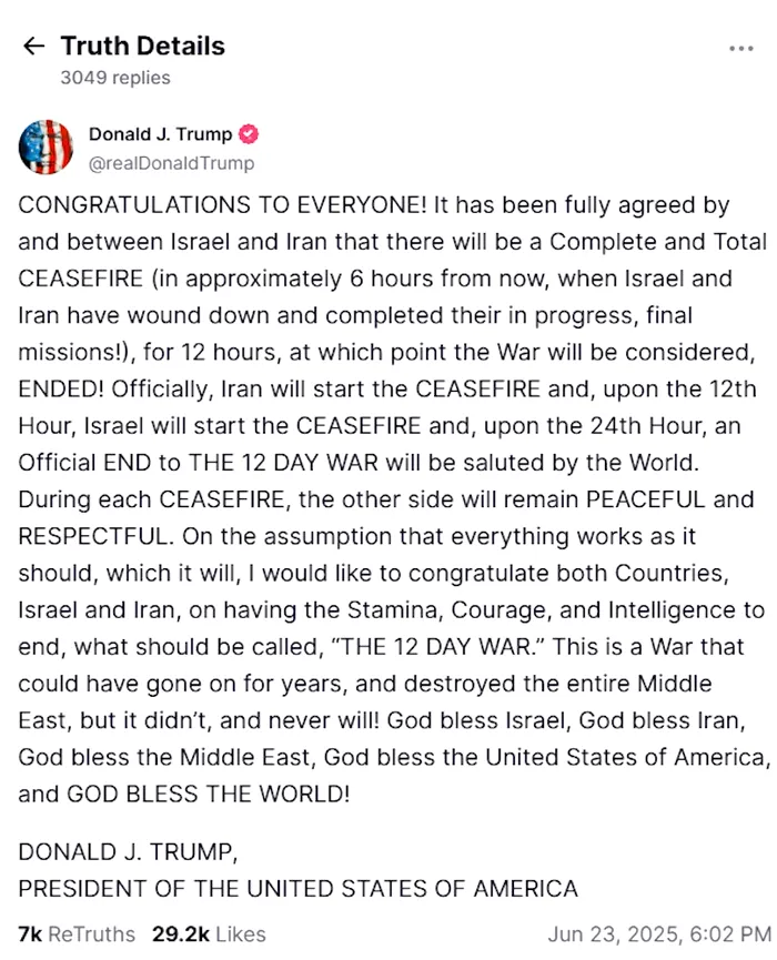 Donad trump mesaj iran israel