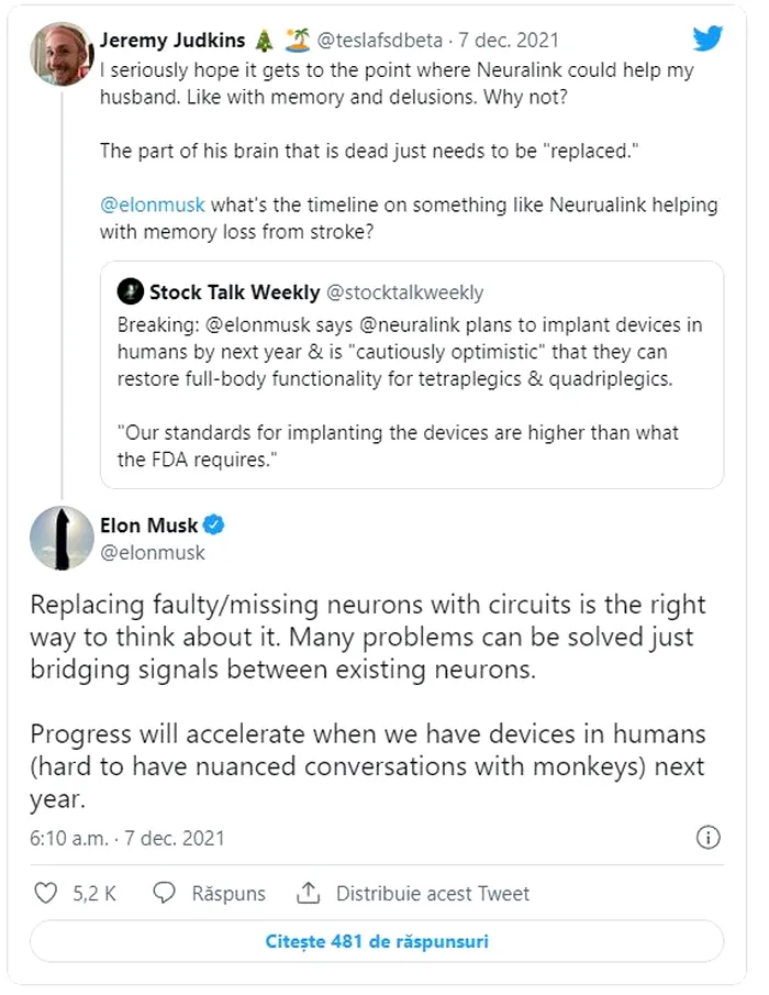 Mesaj Twitter Elon Musc implant creier