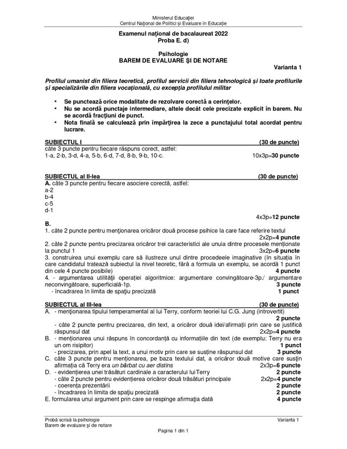 Rezolvare subiecte bacalaureat 2022 la probele scrise baremele de