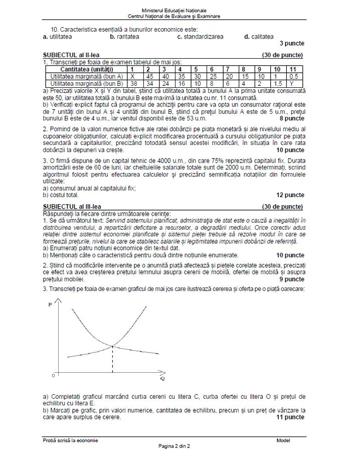 Bacalaureat 2019. Ce subiecte au picat la Economie. Vezi PDF