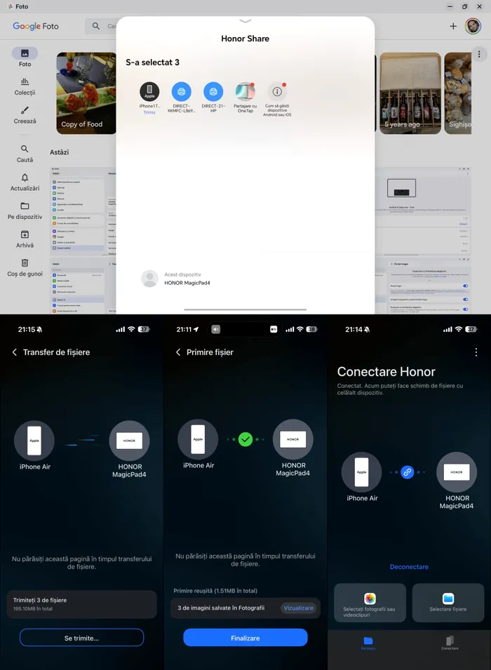 HONOR MagicPad4 a interacționat de minune în ambele sensuri cu al meu iPhone Air prin HONOR Connect