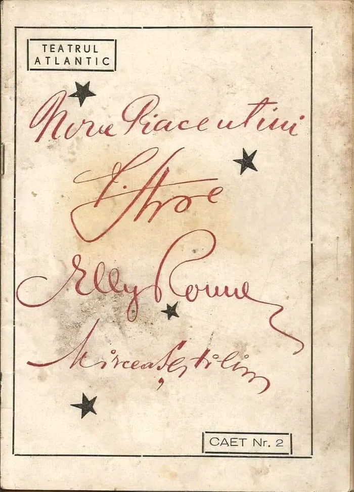 Semnăturile celor patru fondatori ai Teatrului Atlantic din Bucureștii anilor 40. Foto arhivă